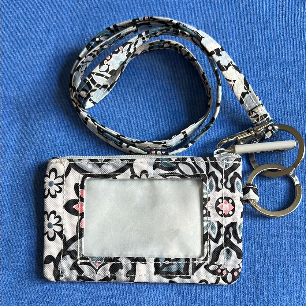 Vera Bradley Floral ID Holder with Lanyard - Black, Pink, Blue
